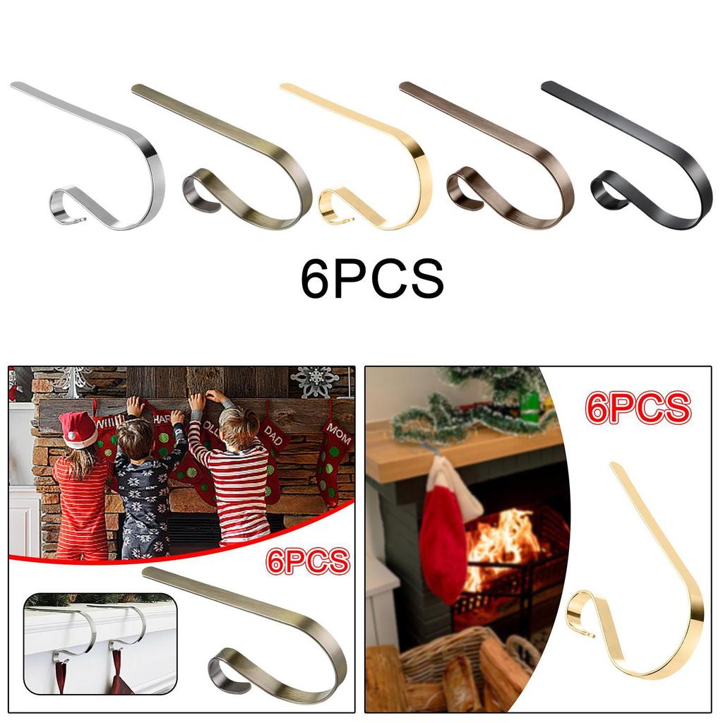 6x Christmas Stocking Holders Anti Slip Iron Christmas Decoration Mantel Stocking Hooks for Staircases Party Shelf Festival Desk