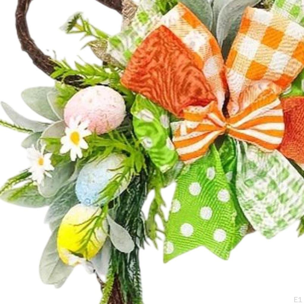 Oster-Eierkranz Wandbehang Ornament mit Schleife Rattan Künstliche Girlande Frühling für