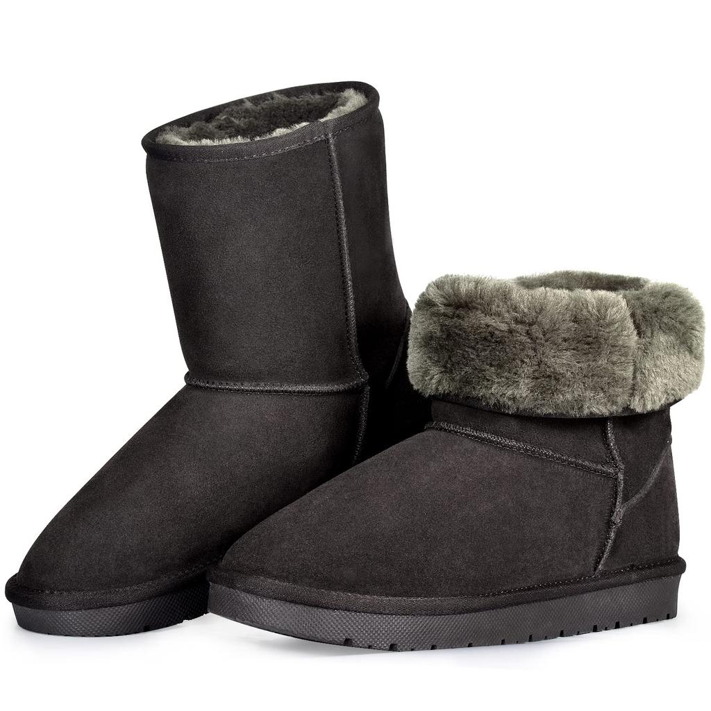 Rilobi Sheepskin Snow Short Boots for Women and Cold Snow Perfect for School and Commuting Boots, Mini-Length, Men, Waterproof, Non-Slip, Weather,