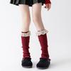 New Angola Red Bowknot Tiered Ruffled Knitted Leg Warmers Women JK Girls Lace-edge Knee High Socks Sweet Cute Lolita Leg Covers