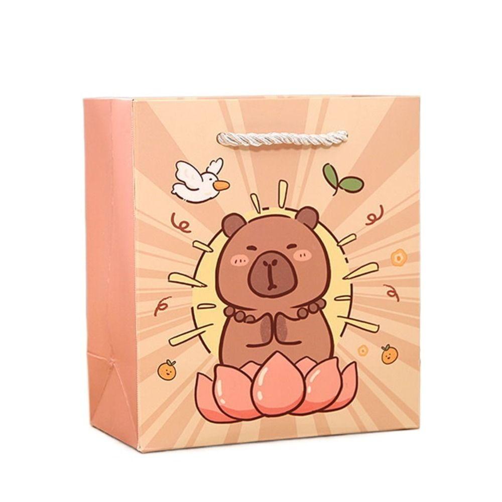 Fashion White Cardboard Capybara Gift Bags Cute with Handles Party Supplies Large Capacity Portable Candy Bags