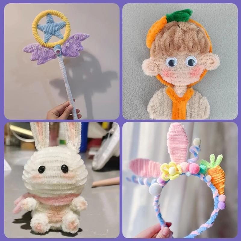100pcs Fuzzy Wire Chenille Stems DIY Strips Twist Bar Anvil Wire Craft Pipe Handicraft Material Plush Tube Creative Toy