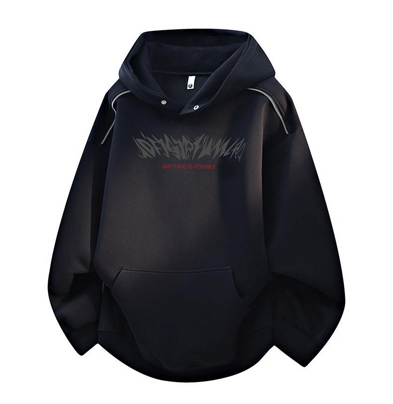 Men's Trendy American-Style Fleece-Lined Winter Hoodie – Thick, Warm, Printed, Loose Fit Jacket