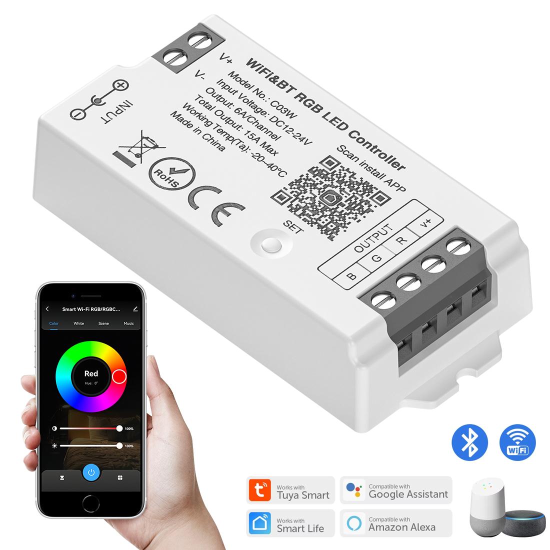 

Smart LED Controller Tuya WiFi Alexa Google Home Bluetooth Voice CCT RGB RGBW Dimmer LED Light Strip IOS Android 2.4G DC12V 24V
