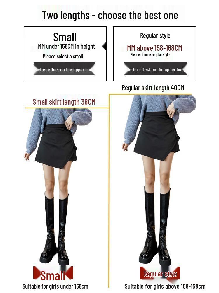 

Women s Black High Waist A-Line Pleated Culottes Midi Skirt - Irregular, Slimming, Ideal for Autumn and Spring S чорний