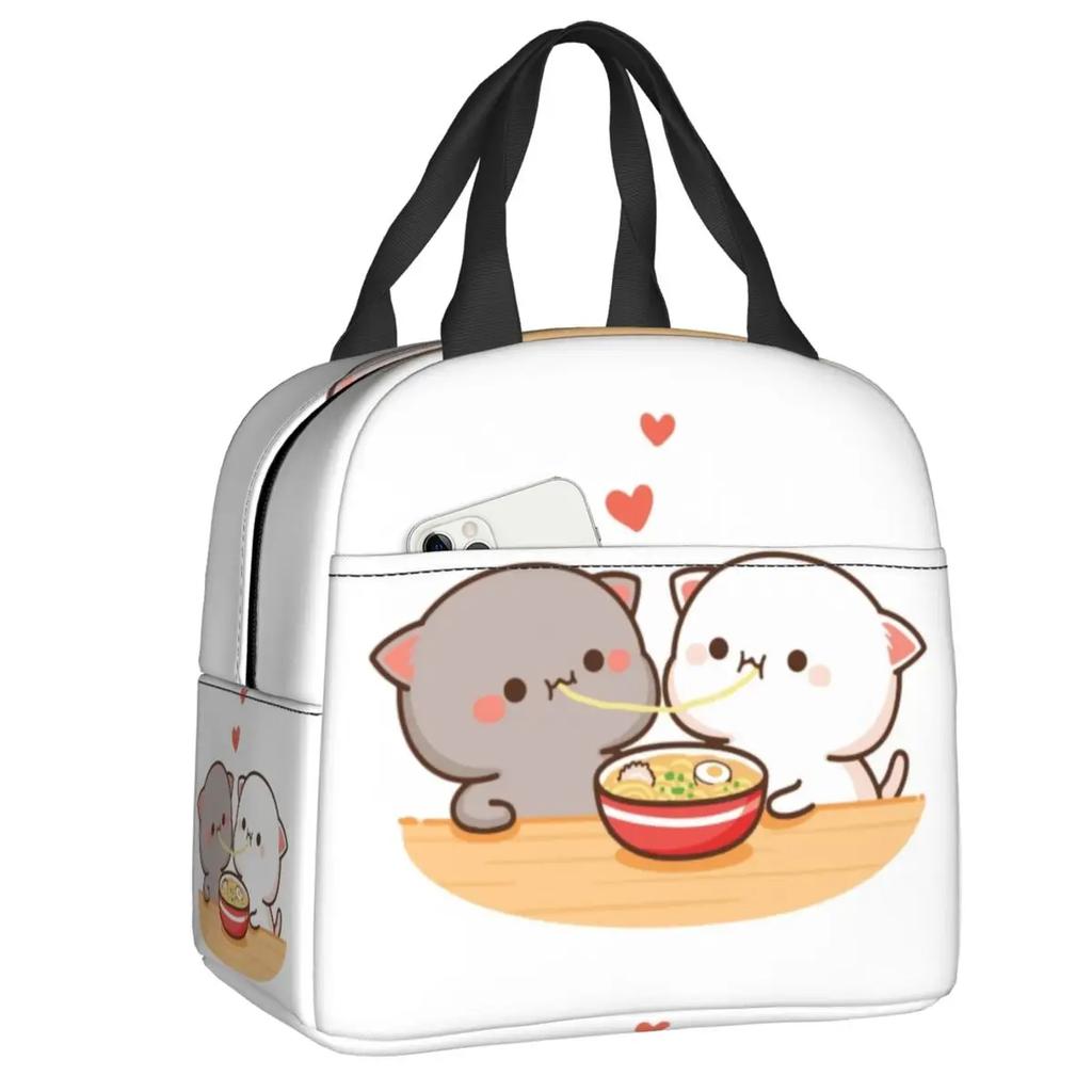 Mochi Cat Chef Peach Insulated Lunch Bag for Outdoor Picnic Peach And Goma Resuable Thermal Cooler Lunch Box Women Children