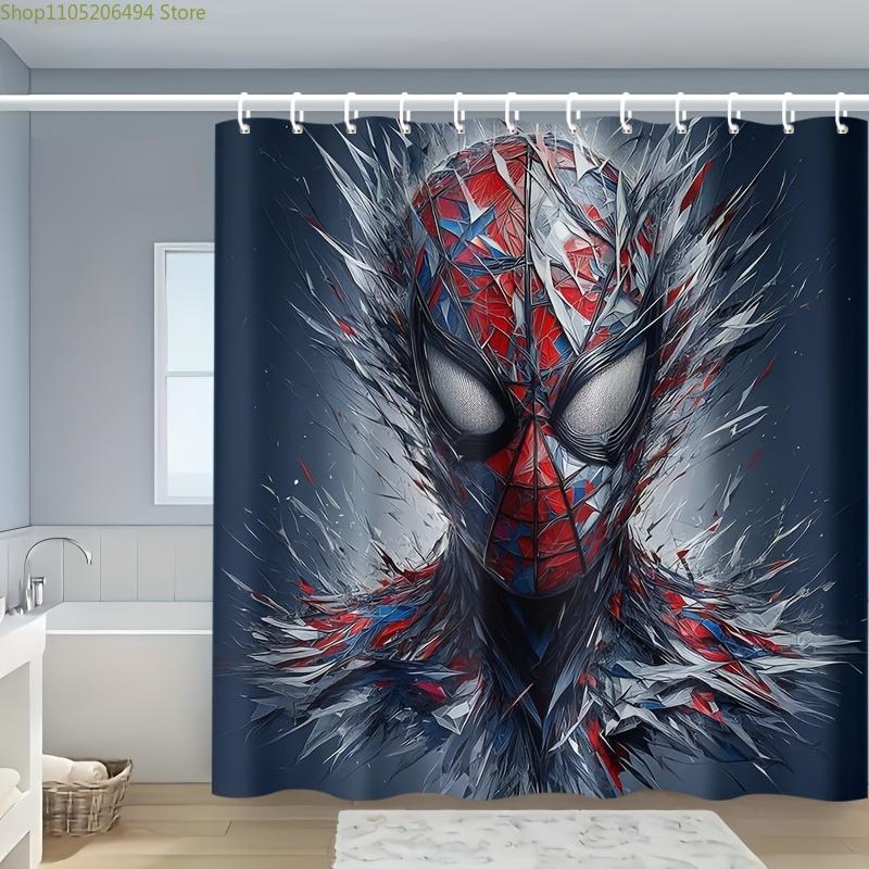 

1pc Superhero Shower Curtain with Hook - Vibrant Red & Blue Design, Polyester Material, Machine Washable, All-Season Use, Bath 90x180cm