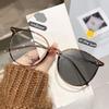 New Round Frame Fashion HD Anti Blue Light Photochromic Near Sight Eyeglasses New Light Sensing Color Changing Myopia Glasses for Women Men -4.0