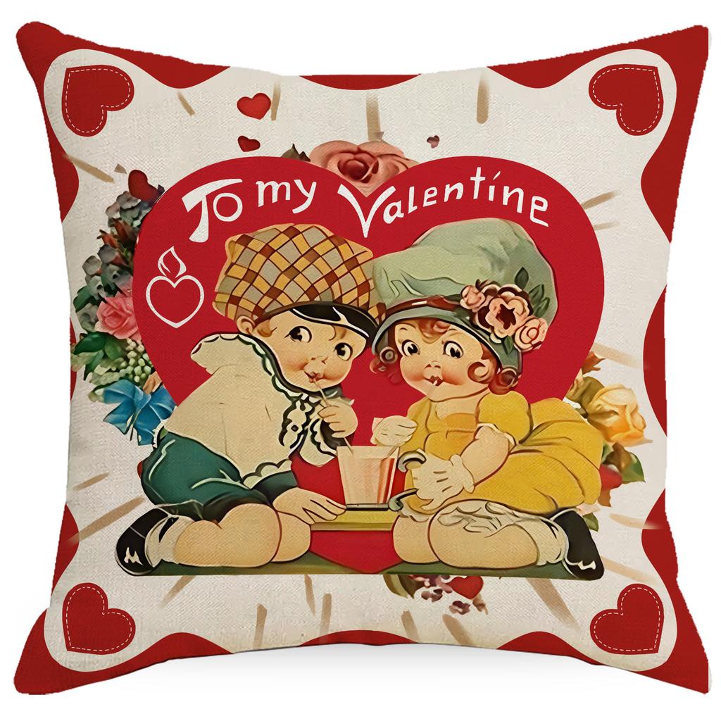 Poduszka na Walentynki Czerwona Poduszka z Nadrukiem Miłości Lniana Poduszka Poduszka Domowa Poszewka na Poduszkę Poszewka na Poduszkę Poszewka na Poduszkę
