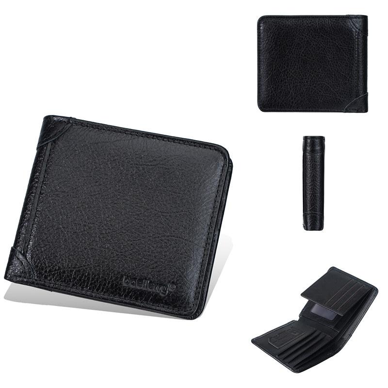 Baellerry Vintage Design Genuine Leather Short Wallets for Men Business ID Card Holder Cash Money Bags Purse