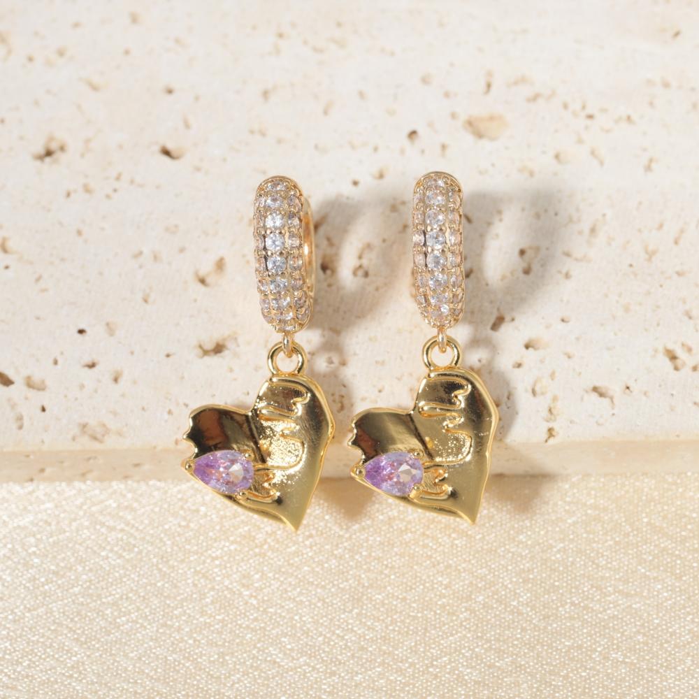 1 Pair Fashion Heart Shape Dangle Earrings for Women Zirconia Earring Jewelry Wedding Party Accessories