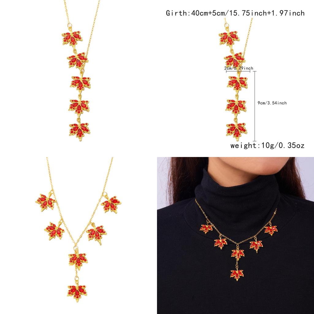 Red Maple Leaf Necklace With Alloy Leaf Pendant And O Chain Style For Daily Fashion Accessory