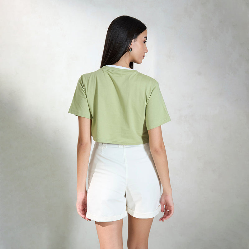 Virgio Women Crop Length Regular Boxy Fit Round Top