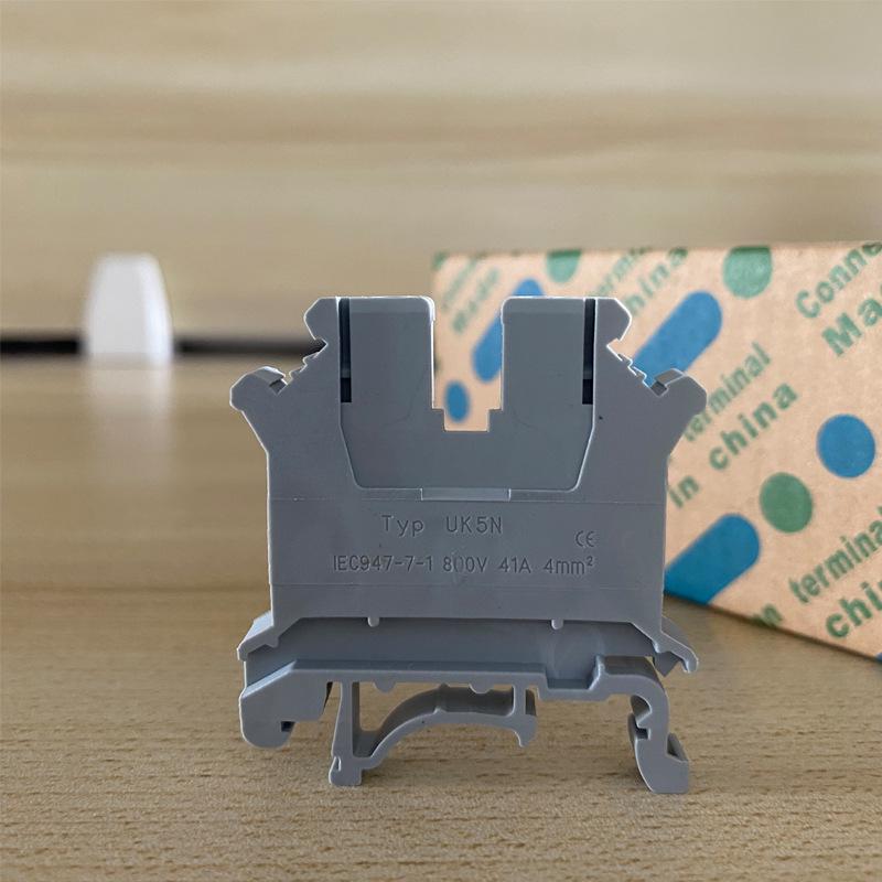 UK5N Copper Wiring Terminal Block, Rail Type, Non-Slip, Flame-Retardant, 4mm Square Voltage Line Terminal