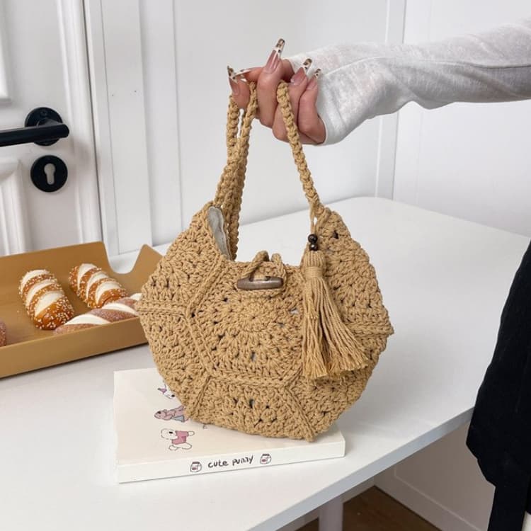 

Hand Crocheted Hollow Round Bag Women s Handbag хаки