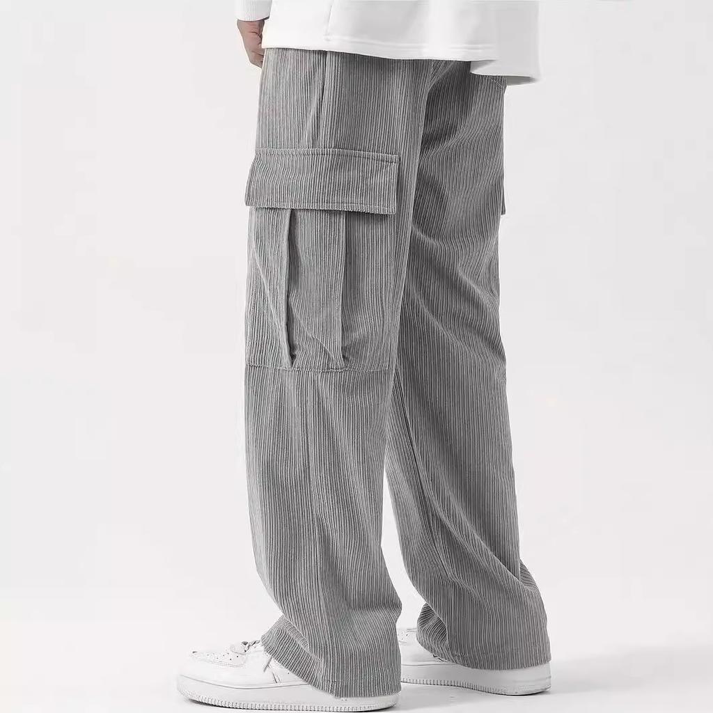 Men's large-size corduroy drawstring personalized overalls casual trend wide-leg pants four seasons