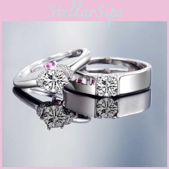 Elegant Korean Style Adjustable Couple Rings With Platinum Plating For Wedding
