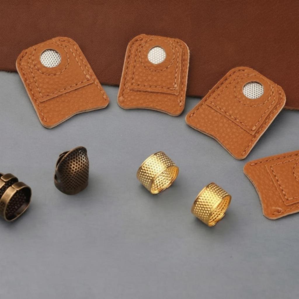 8 Pieces Thimble Assortment Adjustable Leather Guarding Finger Cap for Quilters,