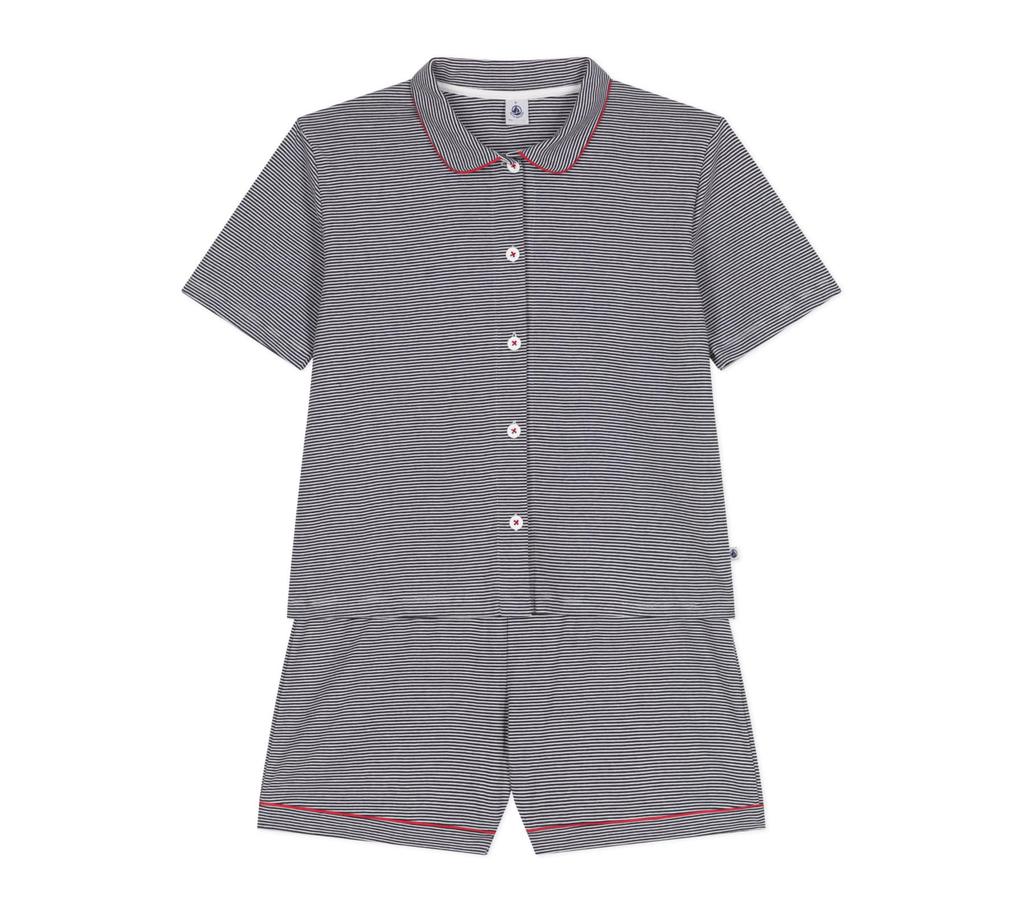 Petit Bateau Short Sleeve Pajamas A0CJW XXS Navy/Off-White