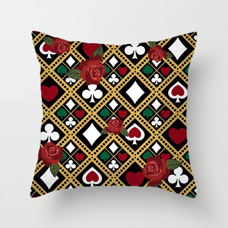 Juste de coussin carrée avec motif de poker, décoration de luxe pour la maison, accessoires magiques, cœur noir, bureau, canapé, voiture