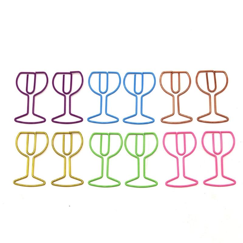 30Pcs Wine Glass Shape Paper Clip Small Metal Paper Clamp File Organiser Clip Metal Book Marker Clips for Office School