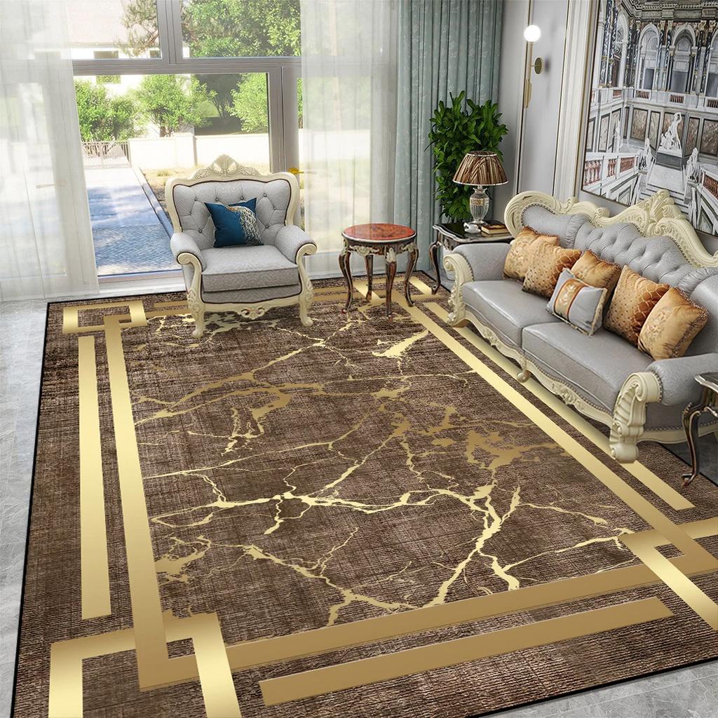 Goldener Luxus Europäischer Großer Teppich für Wohnzimmer Sofa Tisch Daneben Teppich für Schlafzimmer Waschbar Weiche Bodenmatte Dekoration Zuhause