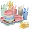 24-Piece Kids Dinnerware Set, Wheat Straw Material, Lightweight Drop-Resistant, Food Safe, Ideal for Home and Picnic