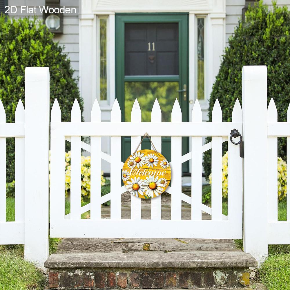 Daisy Welcome Wooden Sign, Charming Round Front Door Decor, Summer Floral Wall Hanging - Ideal Gift for Home & Garden Lovers