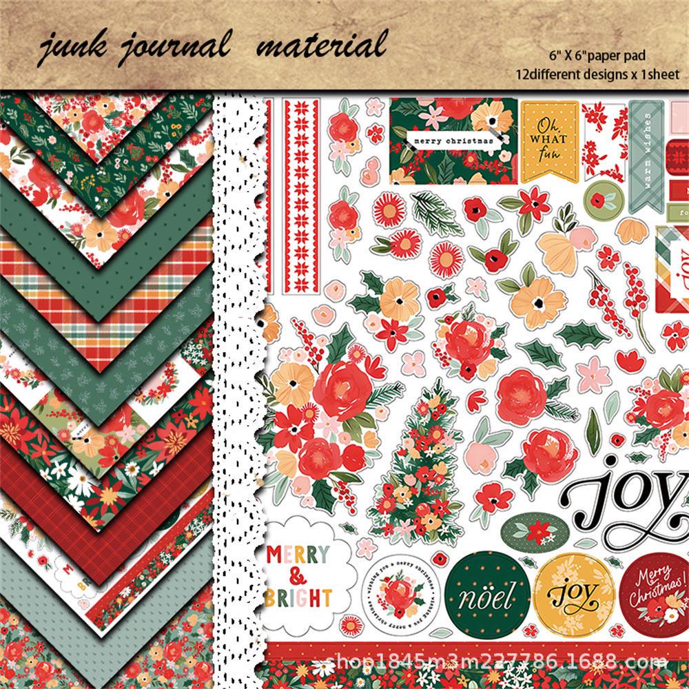 12 Sheets Retro Christmas Background Paper: Festive Plant Designs for Journaling and Collage