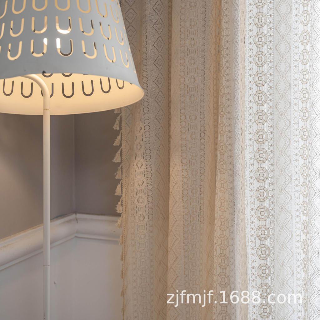 "Bohemian Retro Tassel Curtains: Light-Transmitting, Hollow Design for Bedroom, Living Room, Bay Window"
