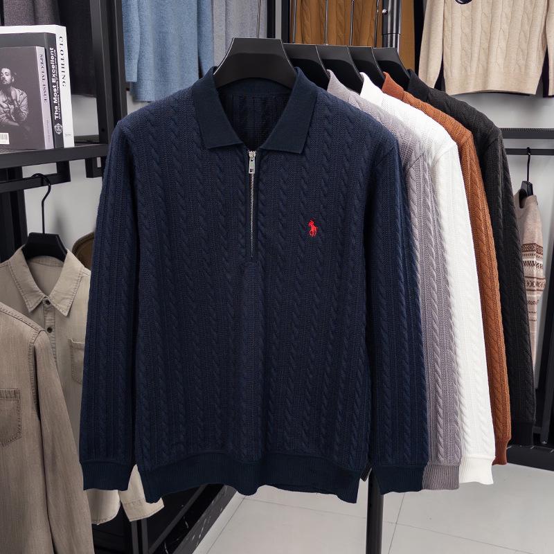 Men s Square Neck Half-Zip Sweater - Solid Color, Casual & Versatile Knitwear M