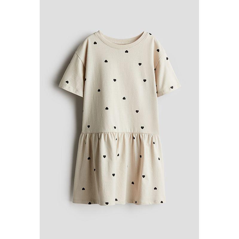 

HM Children s Clothing Girl Dress Fall 2025 New Arrival Cotton Jersey Dress 1272222 Light beige/Heart 120/60