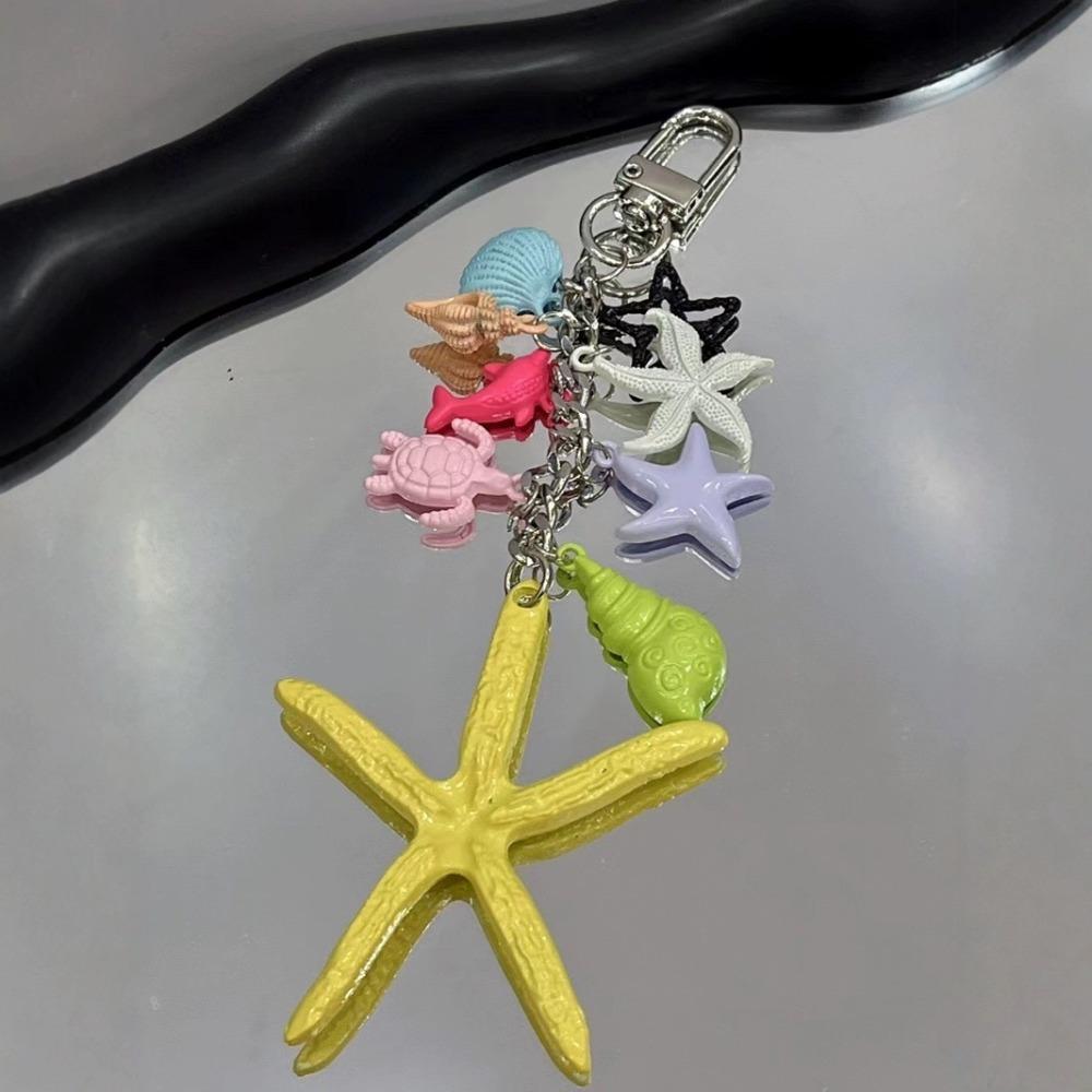 Zinc Zinc Alloy Beaded Starfish Turtle Keyring Cute Shell Tassel Pendant Ocean Style Keychain  Vacation