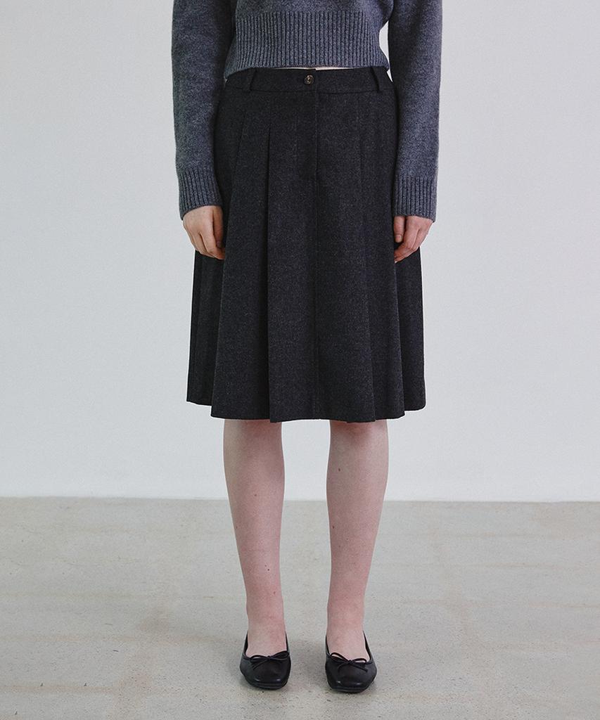 Step Around Pleats Wool Mid Skirt_Charcoal