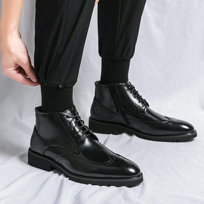Mens High-Top Casual Brogue Shoes In Color-Block Design PU Leather Round Toe Lace-Up Size 38-44