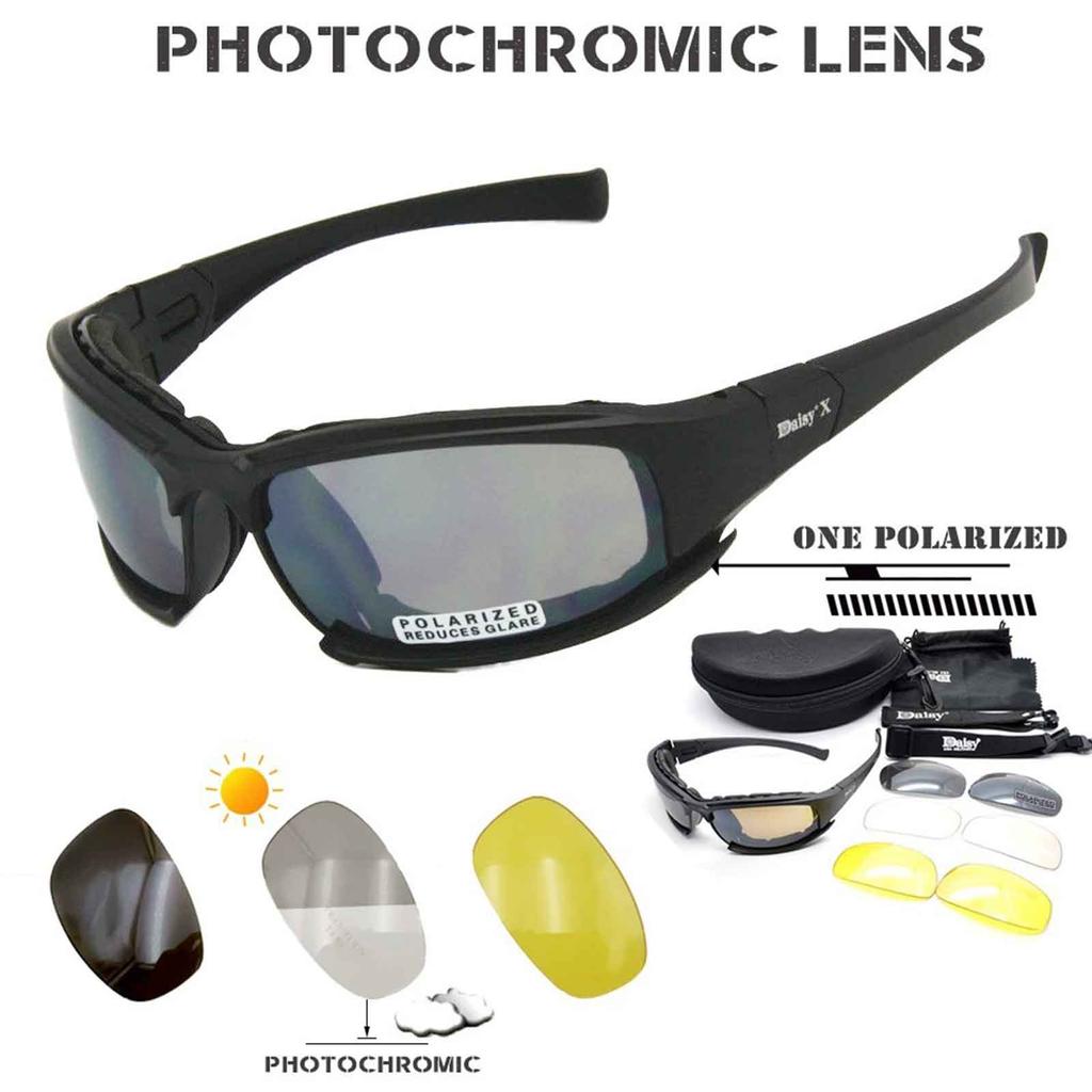 Dicey X7 Motorradbrille Mann Militär polarisierte Sonnenbrille Kugelsichere Luftkissen-Schießbrille mit Plus-Linse für Motorrad-Fahrrad