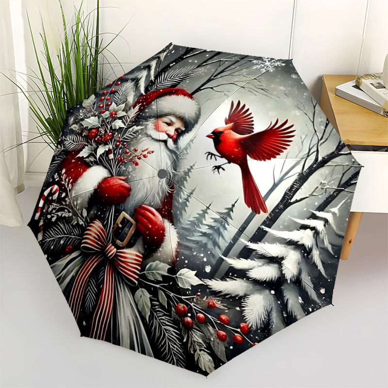 

1pc Santa Claus Automatic Opening/Closing Folding Umbrella with 8 Ribs, Plastic Handle, Windproof Portable Sunshade Umbrella yy251222212