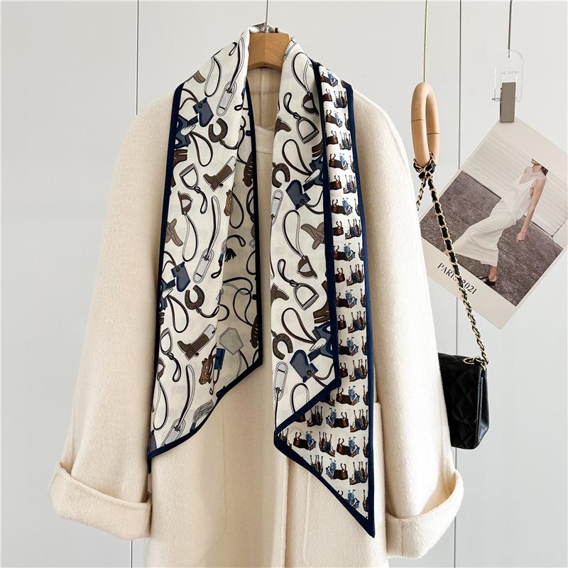 Premium double-sided double-layer silk silk scarf Korean version autumn and winter warm light luxury versatile bevel long streamer