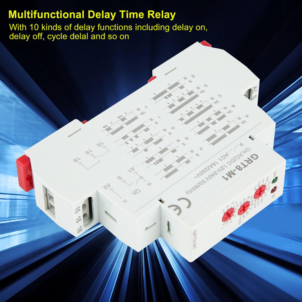 GRT8-M1 Multifunctional Delay Time Relay with 10 Functions DIN Rail Mount AC/ 12V~240V Multifunctional Delay Relay Delay Relay