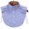 Minimalist Stripes Denim Women Detachable Lapel Fake Collar Cute Doll Ruffles Lace Splicing Button Down False Half Shirt Blouse