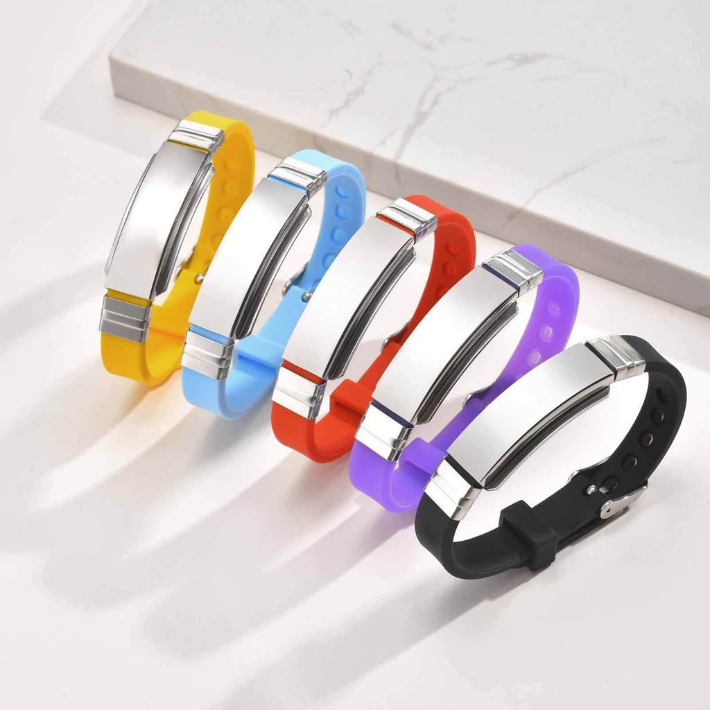 Vnox Bracelet en Silicone Réglable Personnalisable avec Plaque en Acier Inoxydable, Bracelet Souple en Caoutchouc pour Homme
