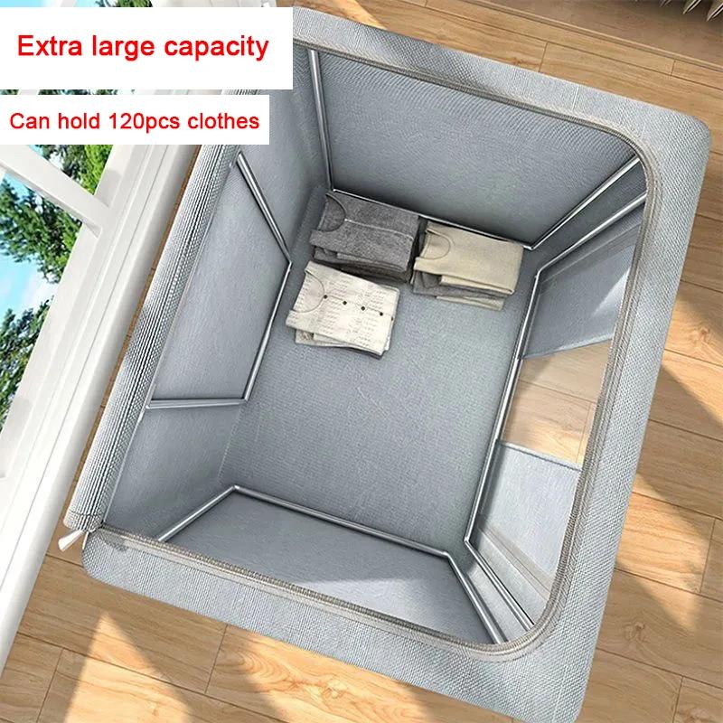 Home Clothes Storage Box Folding Steel Frame Storage Box Cotton Quilt Large Capacity Oxford Cloth Waterproof Storage Organizing
