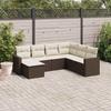 7 Piece Garden Sofa Set with Cushions Brown Poly Rattan