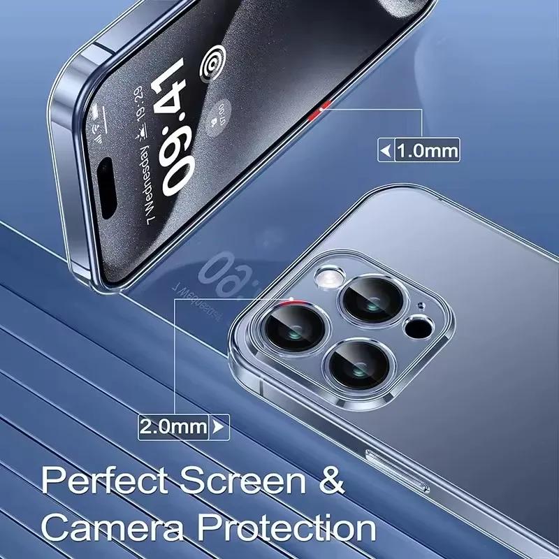 Luxury Semi Transparent Tempered Glass Phone Case for 17 Air 16 15 14 13 12 Mini 11 Pro Max 7/8 Plus Shockproof Hard Back Cover