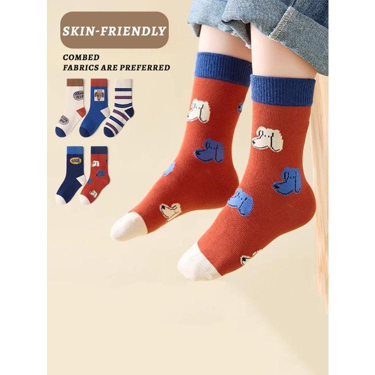 5/8pairs 1-14Years Fresh And Refined Mid-Tube Sock Mysterious And Profound Striped Children's Sock Forest Style
