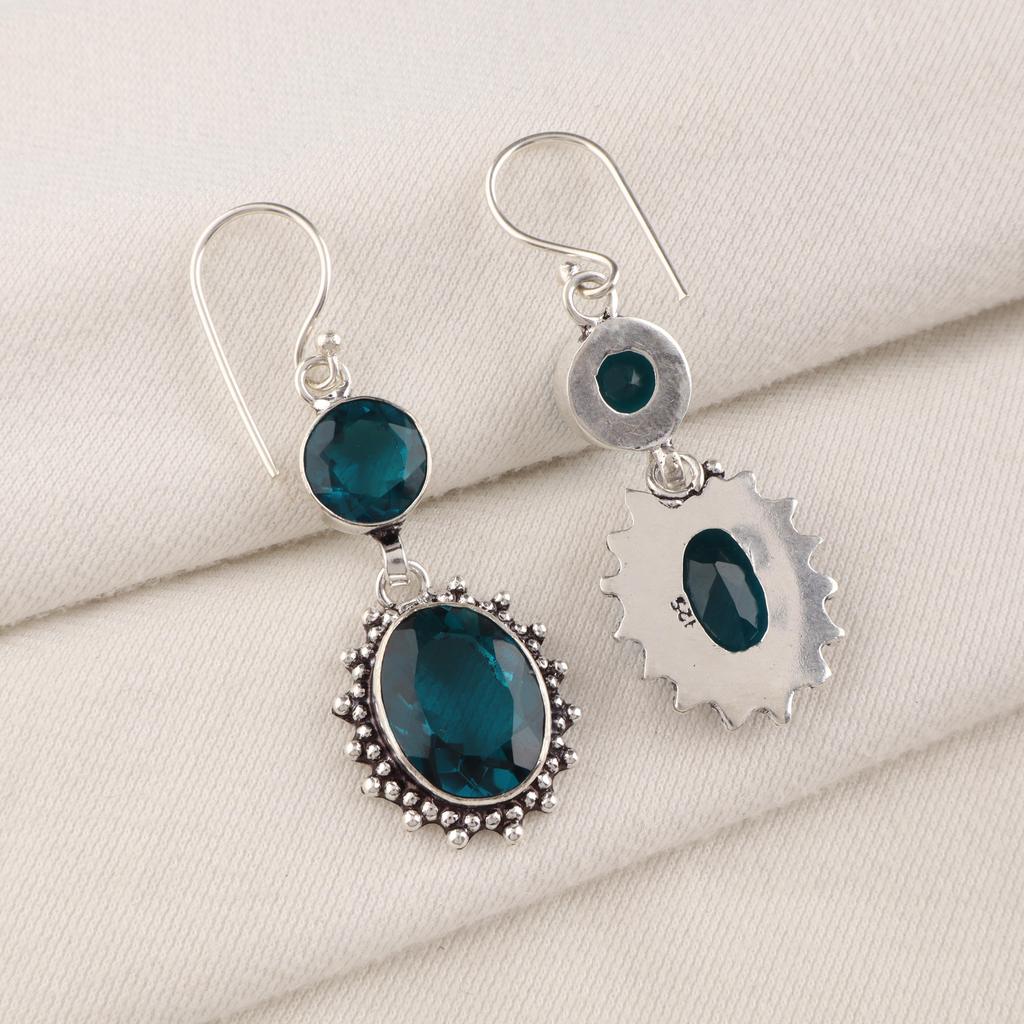 Apatite Gemstone 925 Sterling Silver Handmade Drop Earrings 2.2" , Elegant Earrings, Mother's Day Gift VEE-3-8