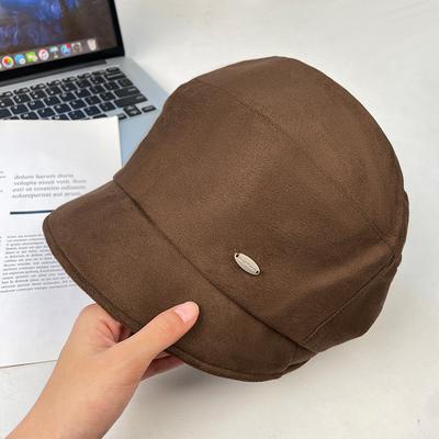 Suede Beret Women's Autumn and Winter Warm Ear Protection Hood Versatile Duck Tongue Fisherman Hat Small Face