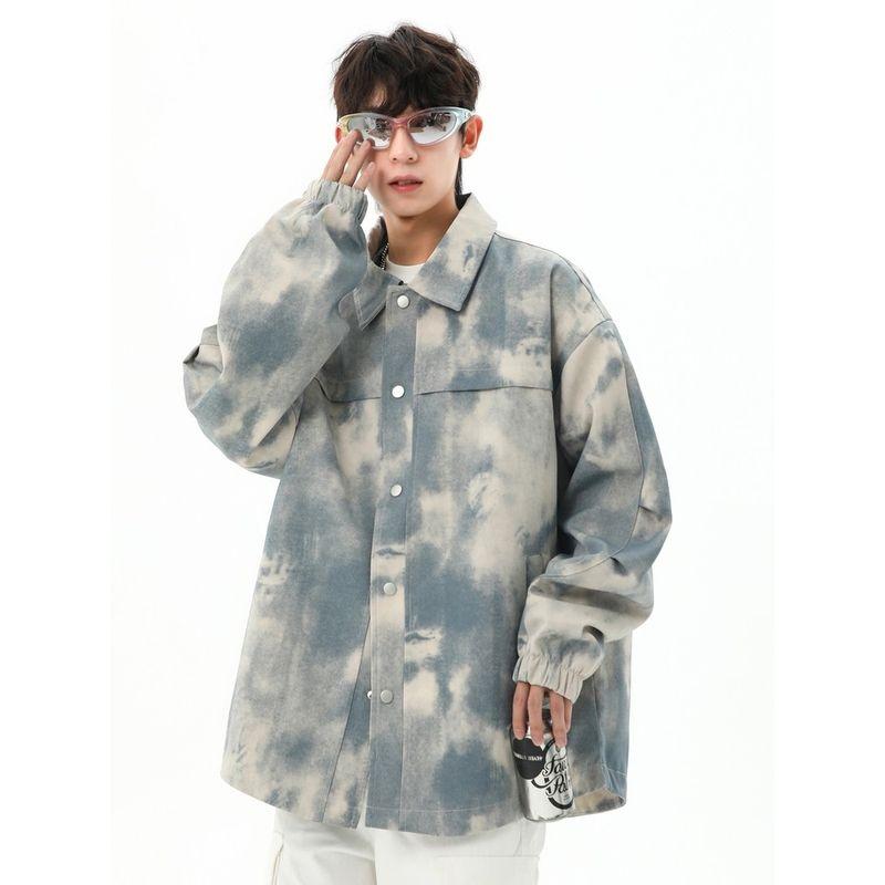 Wassup Jacket Men's Tie-Dye Spring and Autumn 2025 New American Retro Dirty Jacket Casual Lapel Top