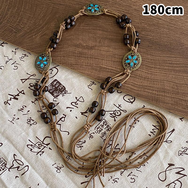 Simple Versatile Hand-Woven Tassel Wooden Beads Belt Ethnic Style Waist Chain Accessories Vacation Waist-Cinching Waist Rope