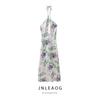 Jnleaog Spring New Arrival Women's Clothing Fashion French Fashion Design Satin Satin Print Halterneck Dress